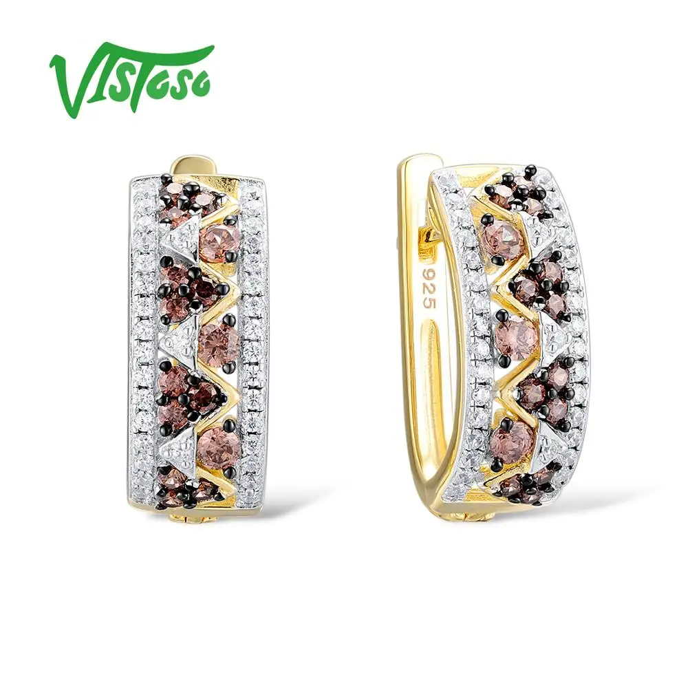 VISTOSO 925 пробы серебряные круглые серьги гвоздики для женщин Круглые шоколадные