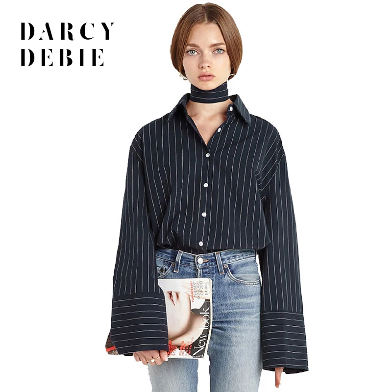 Darcydebie New autumn blouses Long Sleeve Button Down Women Shirt Black