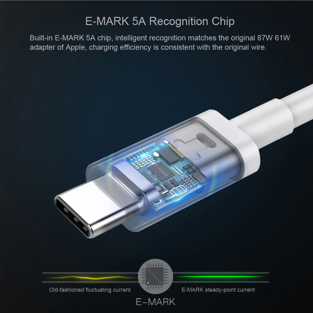 USB-C кабель для зарядки 2 м USB2.0 480 Мбит/с 5A E-MARK 100 Вт Быстрая зарядка подходит для MacBook и 29 Вт 30 Вт 61 Вт 87 Вт USB-C адаптер питания