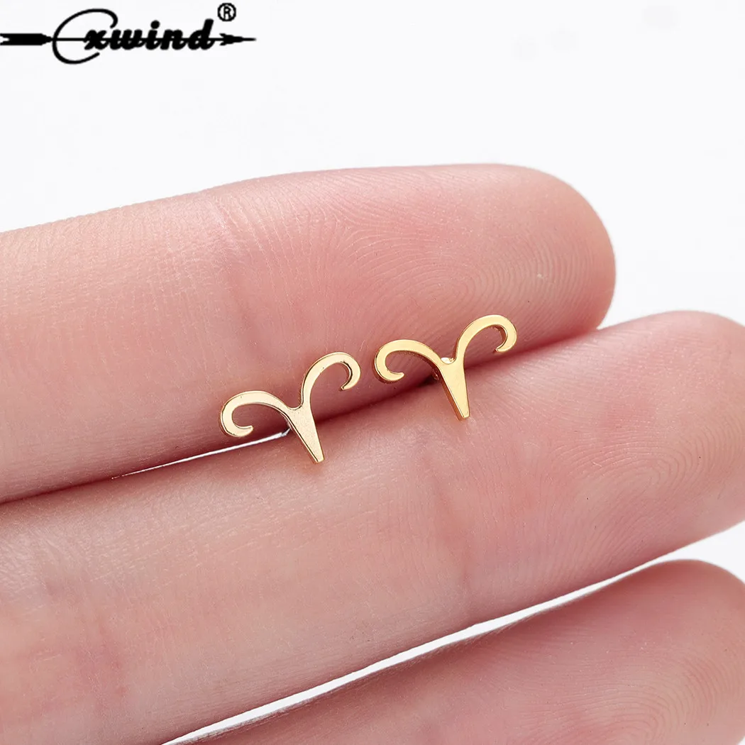 

Cxwind Fashion Star Zodiac Sign Earring 12 Constellation Aries Stud Earrings for Women Stainless Steel 2019 bijoux femme Jewelry