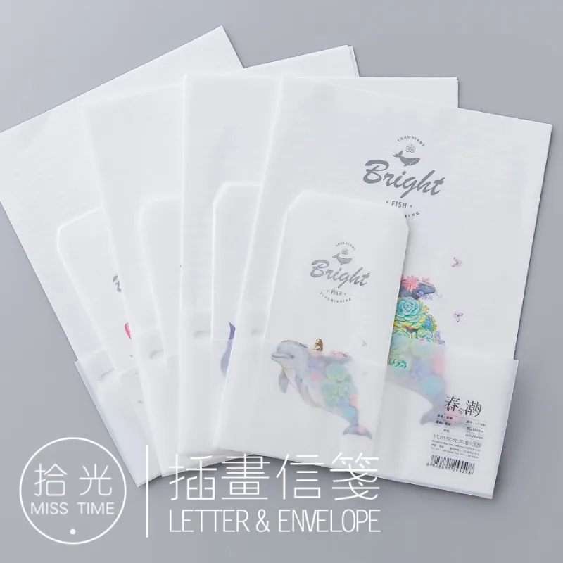 

24 sheet letter paper+12 envelopes spring flowers whale serie illustrations Letter pad Set writing paper Office&School Supplies