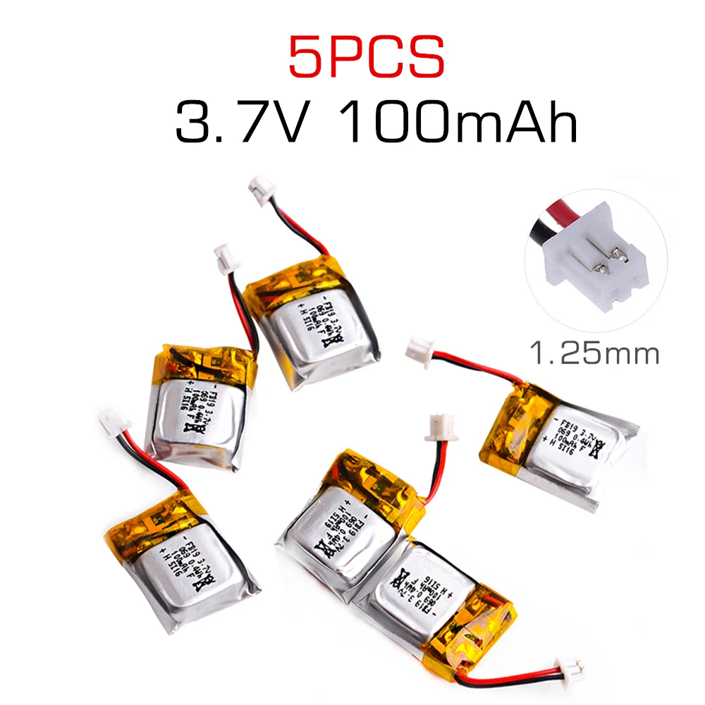 

Hobby Hub 5 pcs 3.7V 100mAh Li-po Battery for Cheerson CX-10 CX-10A FQ777-124 Hubsan Q4 Wltoys V272 Mini RC Quadcopter Drone