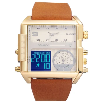 

watch Luxury Brand Sports fashion men's watch 30 meters waterproof watches three time zone electronic watch square men's watch