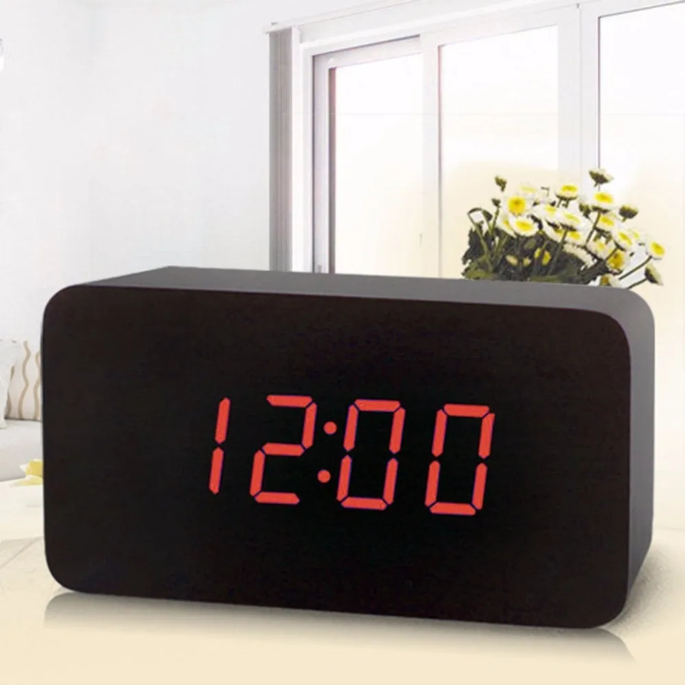 Fashionable Wooden LED Display Clock Electronic Alarm Clock Voice