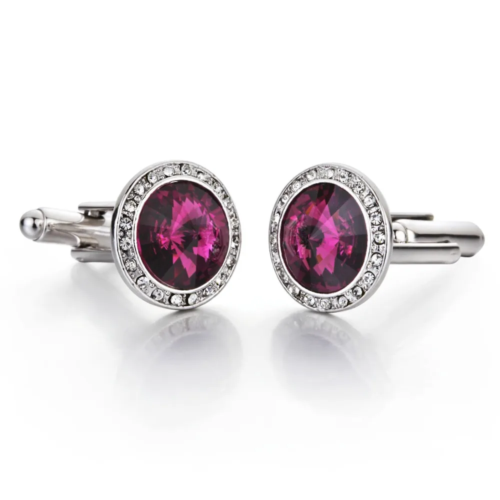 Genuine Silver Color Plated Fathers Day Gifts Austria Crystal Shirt Cuff links for Mens