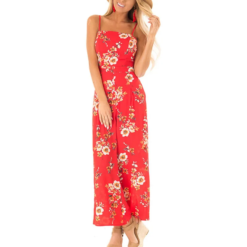 

yashangyi Combinaison Femme 2019 Bohemian Style Print Women Chiffon Jumpsuits Sexy Strap Backless Bow Rompers Summer Overalls