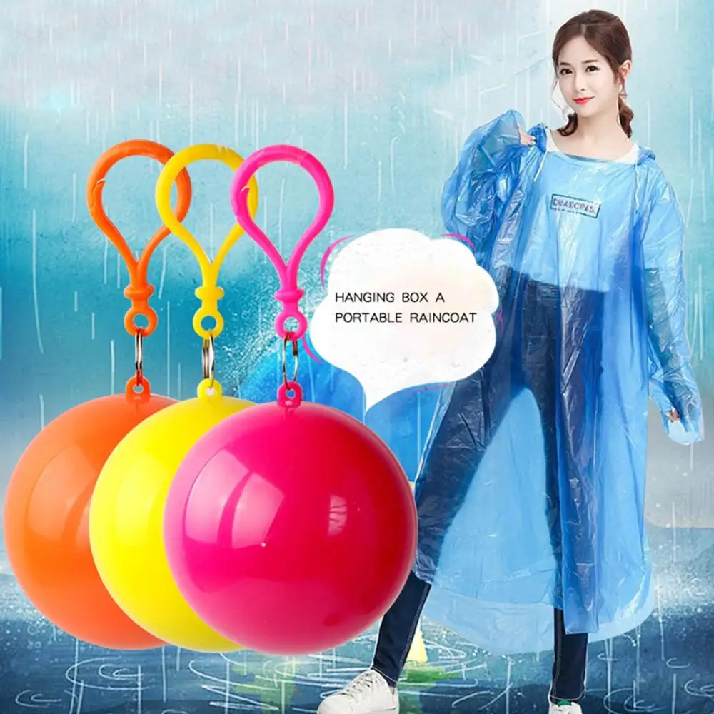 

Practical Portable Rain Ponchos Ball for Adults Disposable Extra Thick Emergency Waterproof Raincoat Colorful Poncho with Hook