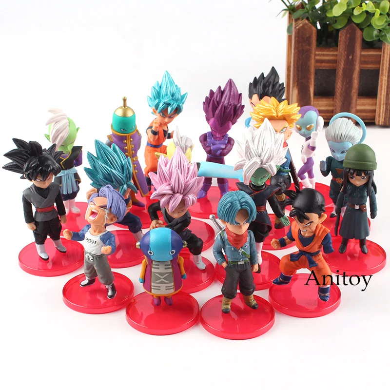 

Dragon Ball Super Action Figure Figurine Super Saiyan Blue Goku Gohan Vegeta Trunks Mai Zamasu Black Goku 18pcs/set 5-9cm