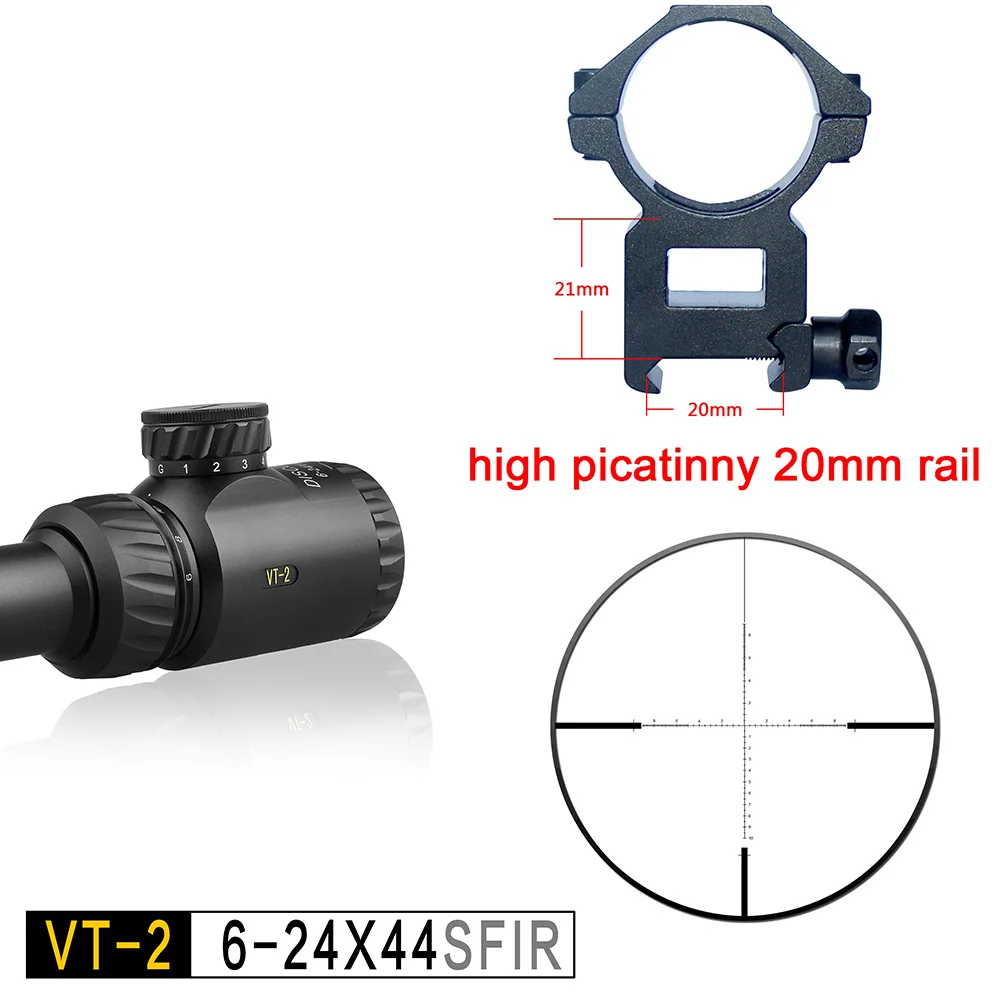 Discovery VT-2 6-24x44 SFIR Mil-dot оптический прицел с подсветкой - Цвет: 5high picatinny 20mm