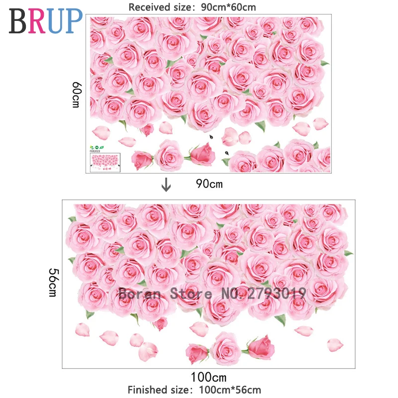 Большой цветок розы стикер на стену s романтические розовые красные цветы пол стикер дом винила искусства украшение для спальни ванной кухни - Цвет: Pink