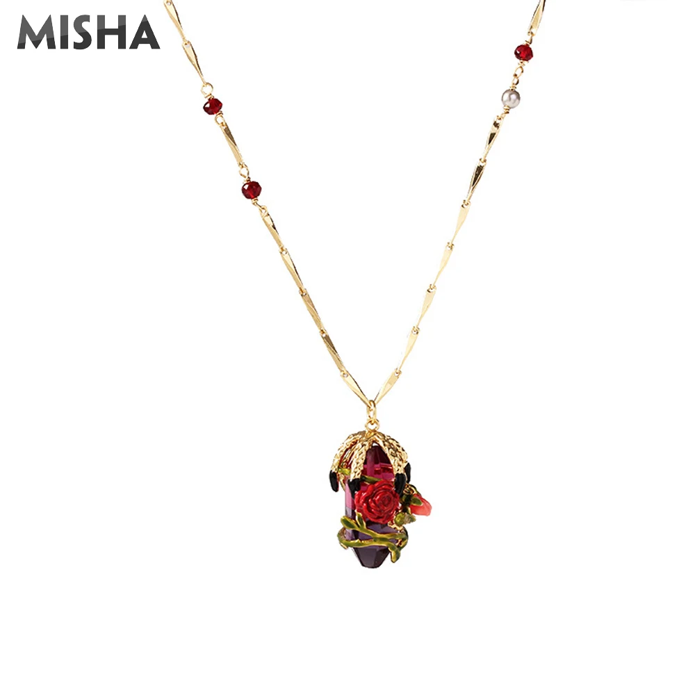 

MISHA Trendy Necklace For Women Handmade Enamel Glaze Charms Rose Design High Quality Jewelry For Ladies Party Wedding Gift L979