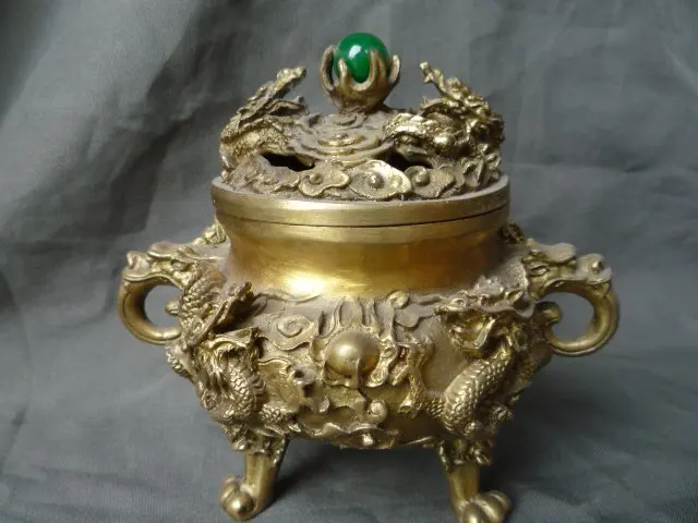 

Collectable Ming Dynasty (xuan de1426-1438)Copper Dragon/Sapphire Incense Stove\Censer,Decoration,Free Shipping