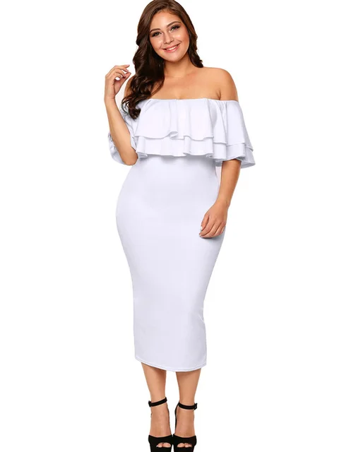 Best Offers Summer Ladies Plus Size Women Ruffle Party Dress Bodycon Cocktail Sexy Elegant Flouncing Fashion New Brand New