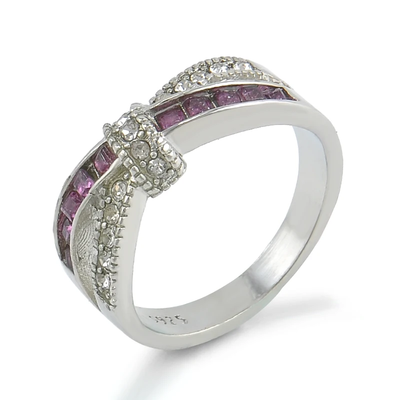 Purple Rhinestone Cross Ring Female Silver Crystal Anelli ...