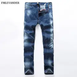 Плюс размер 38 классические прямые джинсы из денима брюки стрейч джинсовые обтягивающие мужские джинсы