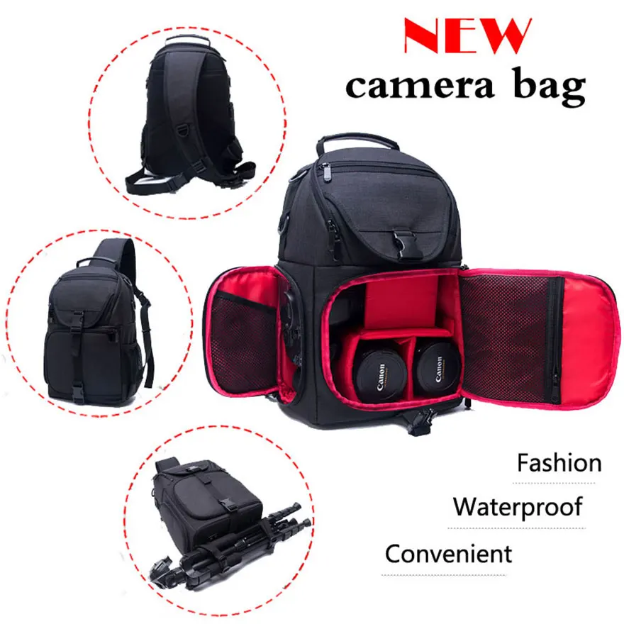 

Photo Camera Handbags Multi-Function Waterproof Camera Sling Bag Shoulder Digital Case Soft DSLR w/ Rain Cover for Canon Nikon