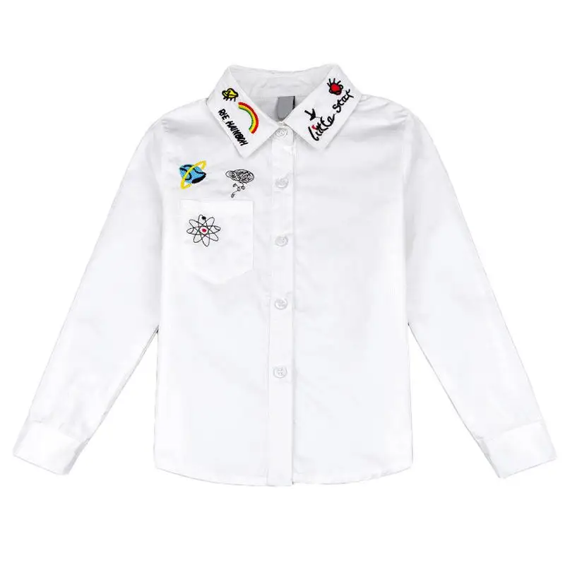 Г. Белая блузка для девочек, школьная хлопковая Детская рубашка с длинными рукавами школьный Топ, Весенняя детская одежда подростковая одежда для больших девочек 10, 12, 14 лет - Цвет: Белый