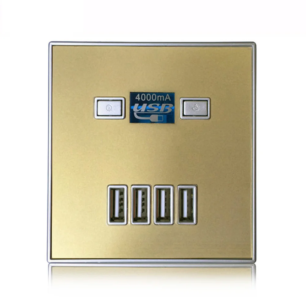 USB 4-Порты и разъёмы 5A стены Зарядное устройство разъем адаптера Мощность Outlet Панель электрическое настенное зарядное устройство адаптер с индикатором зарядки - Цвет: Golden
