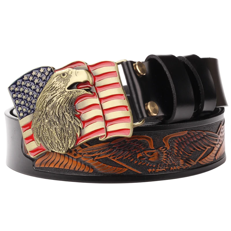 The American flag eagle embossed leather belt buckle leather eagle patternin Men's Belts from