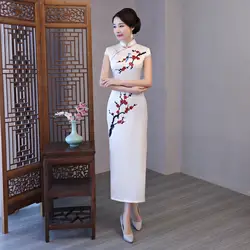 Новое белое сексуальное вискозное китайское винтажное женское платье плюс размер 3XL длинное платье-футляр Cheongsam элегантное платье с