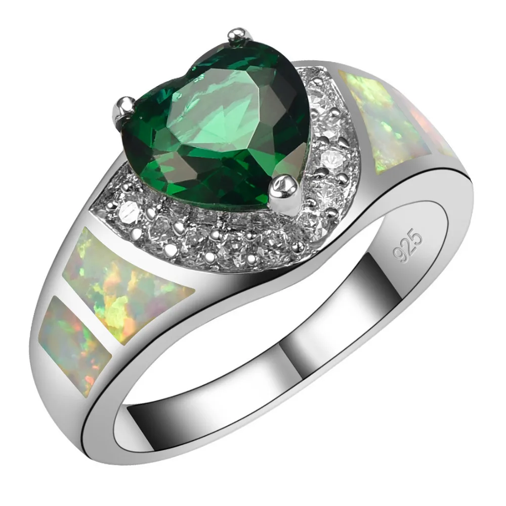 

Simulated Emerald With White Fire Opal 925 Sterling Silver Ring Beautiful Jewelry Size 6 7 8 9 10 R1477