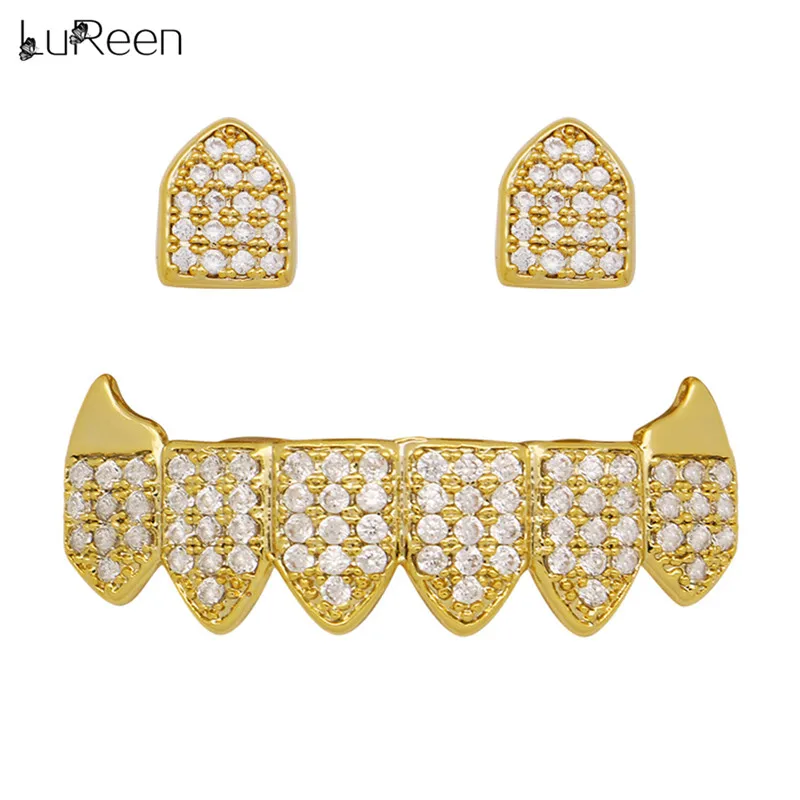 LuReen Gold Teeth Grills Top &Bottom Tooth Grills Dental Vampire Fang