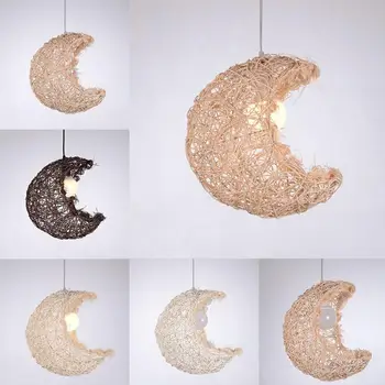 

Lamp Rattan Wicker Moon Night Light Pendant Christmas Atmosphere Restaurant Lamp Cafe Bedroom Rural Study Room Decorative Lamp