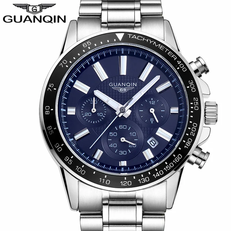 

2017 Mens Montres Haut Marque De Luxe GUANQIN D'affaires Montre Quartz En Acier Inoxydable Hommes Sport tanche Horloge relogi