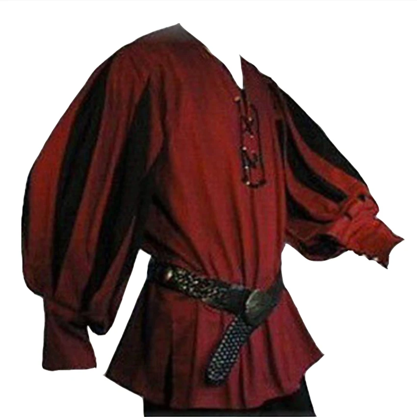 Мужской средневековый рыцарь Косплей ретро костюм Хэллоуин вечерние сплайсинга дизайн свободная рубашка для мужчин Топ для выступления на сцене одежда