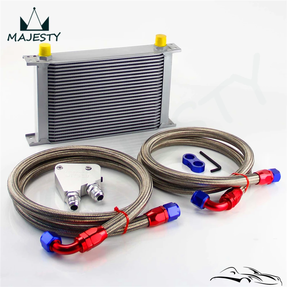 25 Row Oil Cooler Kit + Female Sandwich Plate For LS1 LS2 LS3 LSX VE
