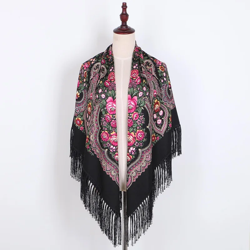 

Luxury Printing Oversize Square Blankets Russian Women Wedding Scarf Retro Style Cotton Handkerchief Autumn Shawl 140*140cm