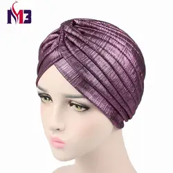 Роскошные новые для женщин тюрбан повязка на голову Donna капот кепки мягкие дышащие сетчатые блестящие хиджаб мусульманский тюрбан шапочка
