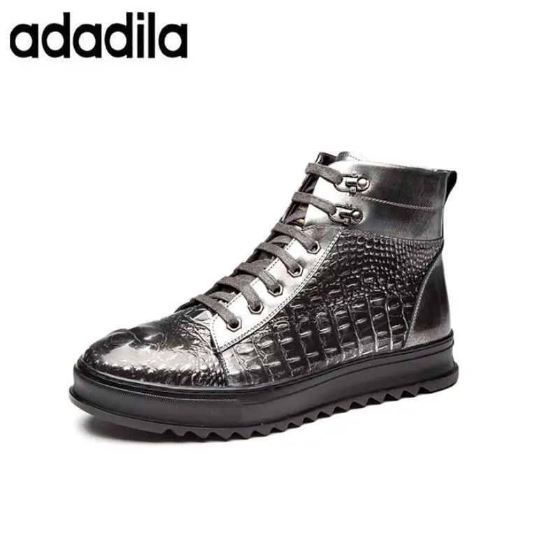 

Hot Sell Spring And Autumn Mens Crocodile Leather Casual Men High Help Shoes Fashion Lace Up Boots For Males
