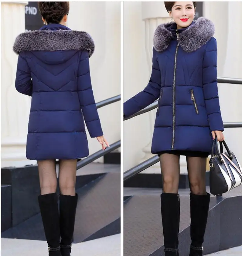 Зимние женские пуховики среднего возраста размера плюс 5XL, пуховик из хлопка, женская элегантная куртка с капюшоном и меховым воротником, зимние пальто MujerCQ2421 - Цвет: 4