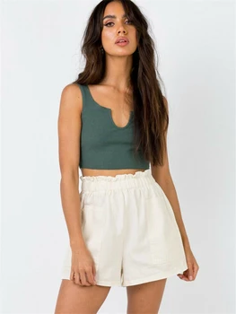 

New Fashion Women Summer High Waist Casual Cotton Shorts Ladies Wide Leg Summer Casual Shorts Trousers