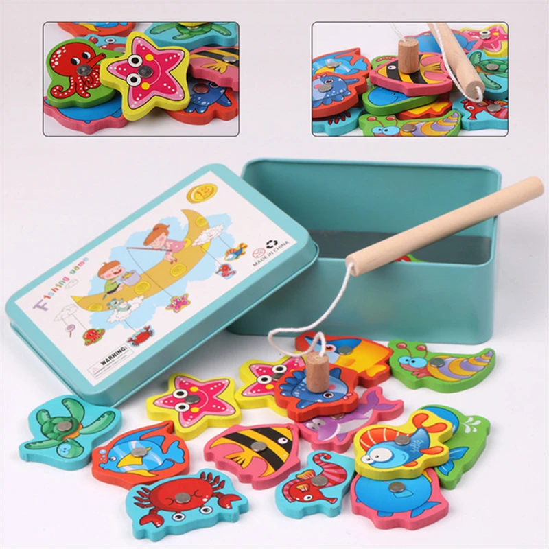 Wooden Fishing Toys Set Fish Game Baby Early Intelligence