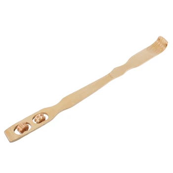

Wooden Stick Back Scratcher Self-Massage With Double Ball Rolling Body Massage New