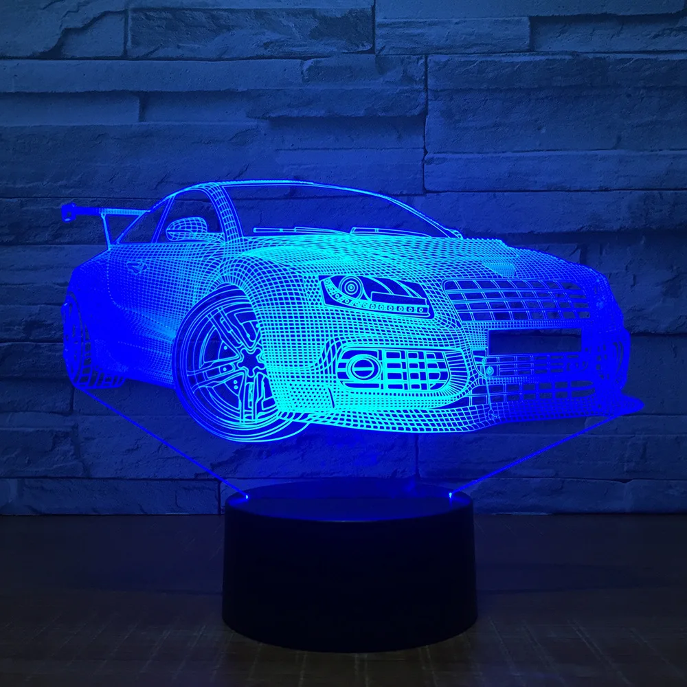 Спортивный гоночный автомобиль 3D USB светодиодный Ночной светильник 7 цветов иллюзия Лампа Touch или удаленного Управление детская Спальня лампы по всему миру Прямая поставка