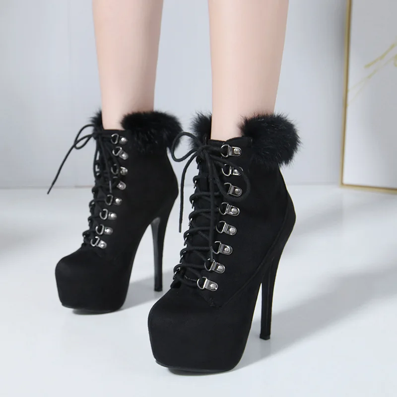 

POADISFOO Style Slim And Super Beautiful Martin Waterproof Platform With Bristled High Heel Boots JXQ-369-202