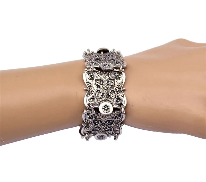 

MISANANRYNE Punk Vintage Wide Cuff Bracelet Bohemian Ethnic Bracelet Coin Silver Color Wristband Bracelets For Women and Men