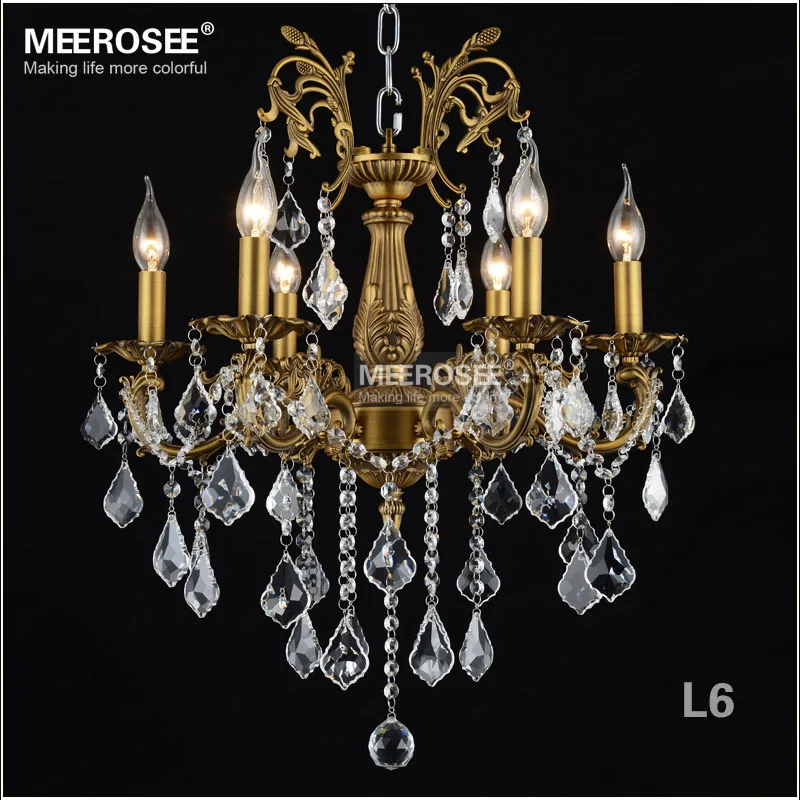 

6 Lights Bronze Color Crystal Chandelier Light Fixture Brass Finish Crystal Lustre Lamp Villa Cristal Lighting