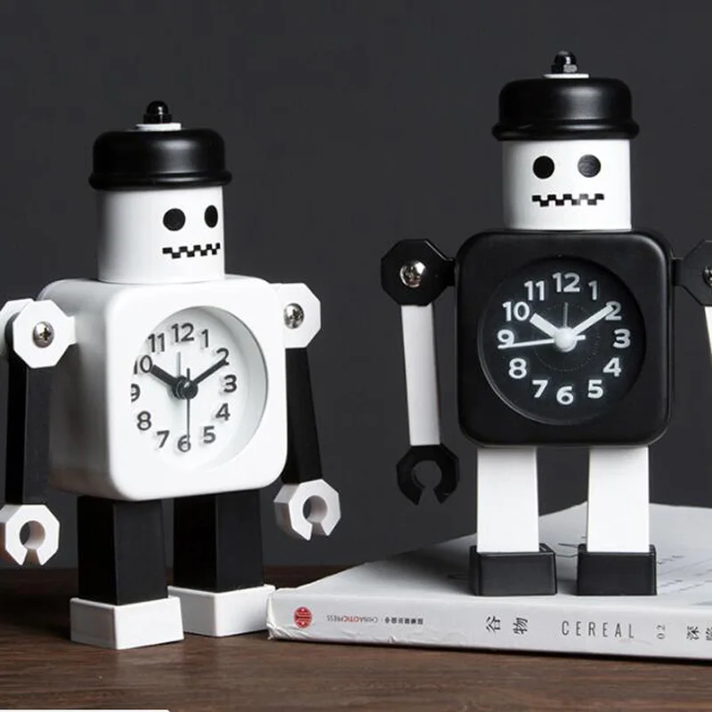 

M.Sparkling Personal Mute Metal Making Table Alarm Clocks 2018 New Creative Children Cartoon Robot Desk Table Clocks For Student