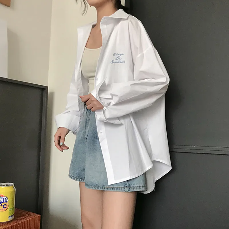 

2 colors 2018 Women BF Style letter embroidery Tops and Blouses Plaid Casual autumn Womans Long Sleeve Shirts (F3548)