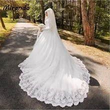 Arabic Muslim Bride Dress with Long Trail Luxury Full Sleeve Woman Appliqued Hijab Wedding Dresses Robe De Mariage Middle East