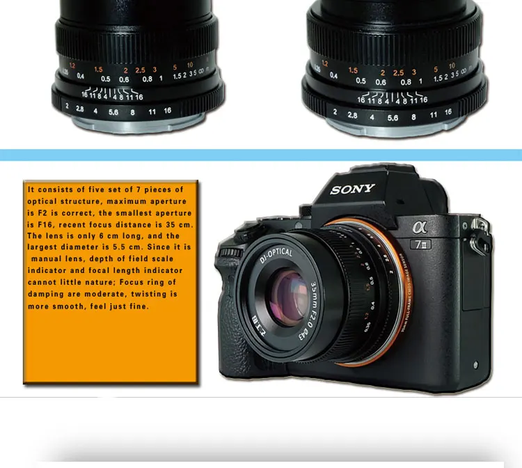 Камера объектив 7 ремесленников 35 мм объектив с постоянным фокусным расстоянием F2.0 для всех один для E-mount FX-крепление Камера A7 A7II a7R A7RII A7S A6500