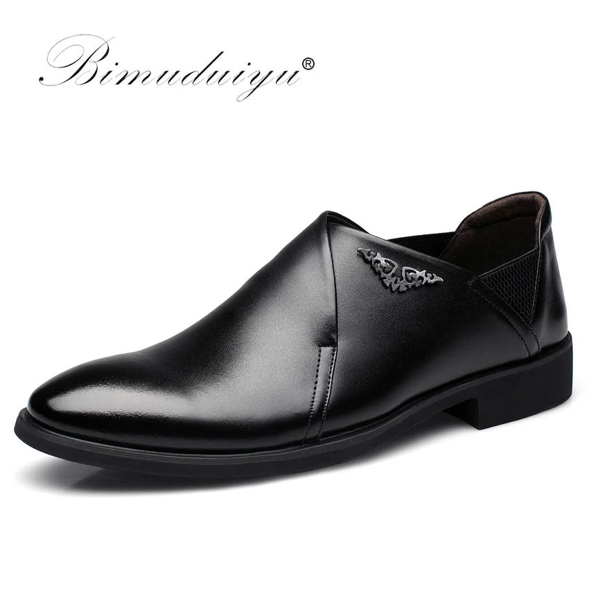 

BIMUDUIYU New Men Dress Slip-on Black/Brown Oxford Shoes Fashion Casual Style Male Leather Pointed Toe Party And Wedding Shoes