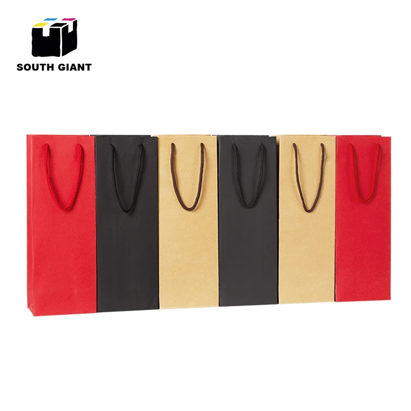 

Plain Wine Packing Paper Bags with Handles for Wine Solid Red Black Brown Color Gift Bottle Carrier Present Wrap Packaging