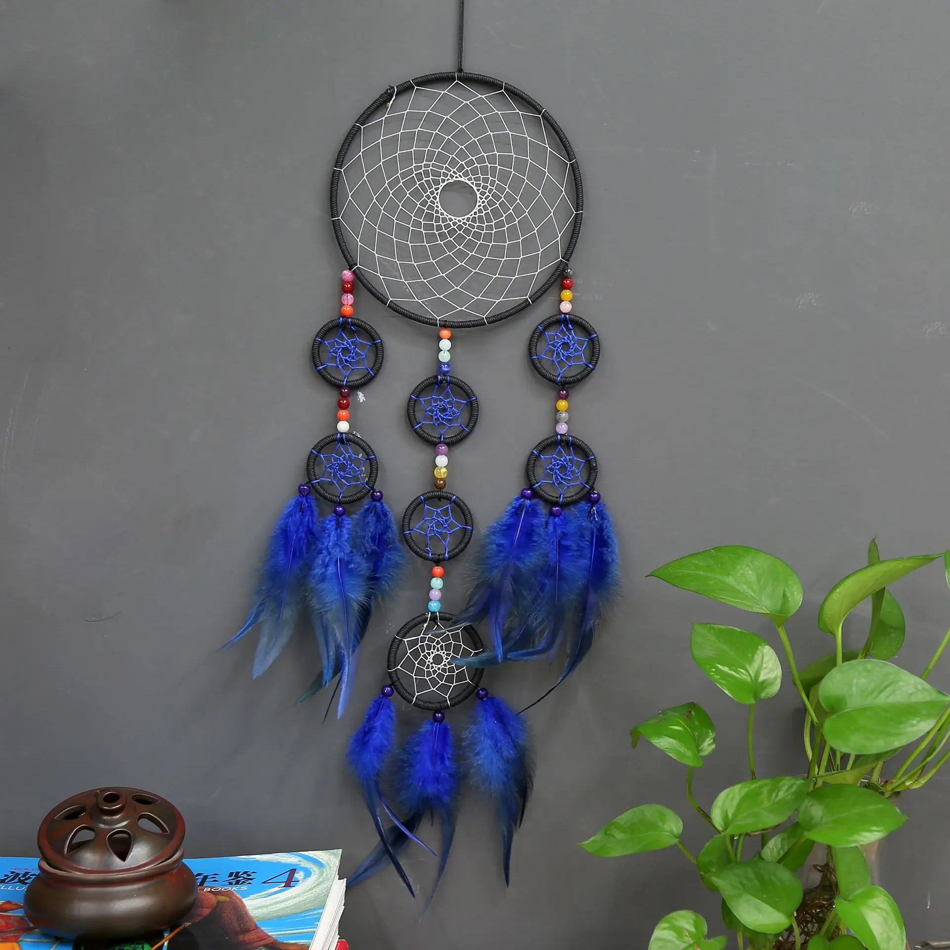 

Creative treasure blue multi-ring dream catcher wall hanging European and American style dream catcher home decorations hot sale
