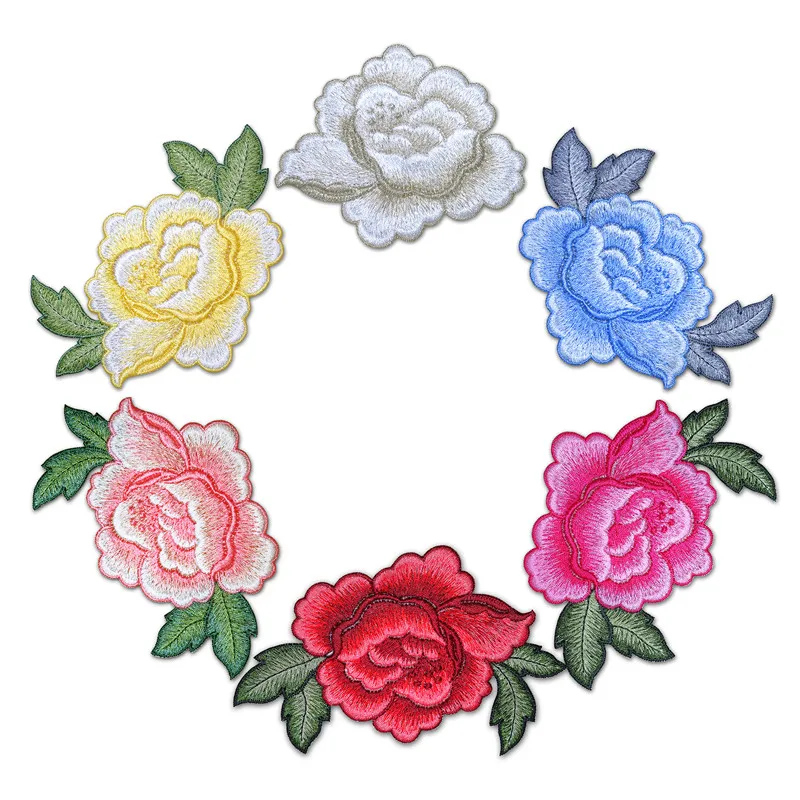 

Embroidery Peony Flowers Patches for Clothes Skirt Decorative Decals DIY clothing Accessories Sew-On Type Patch DIY Appliques