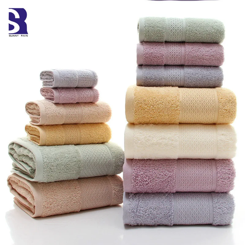 Preise SunnyRain 3 teilige Ägyptischer Baumwolle Handtuch set Badetuch Für Erwachsene Gesicht Handtuch GMS 450G Wasser saugfähigen toallas